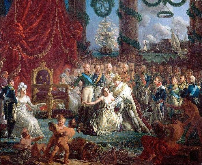 Louis-Philippe Crepin Louis XVIII relevant la France de ses ruines Spain oil painting art